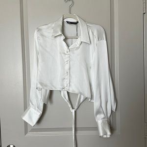 ZARA satin white backless blouse M